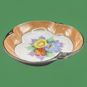 Vtg. Noritake Porcelain Hand Painted Floral‎ Lusterware Trefoil Candy Dish/Bowl